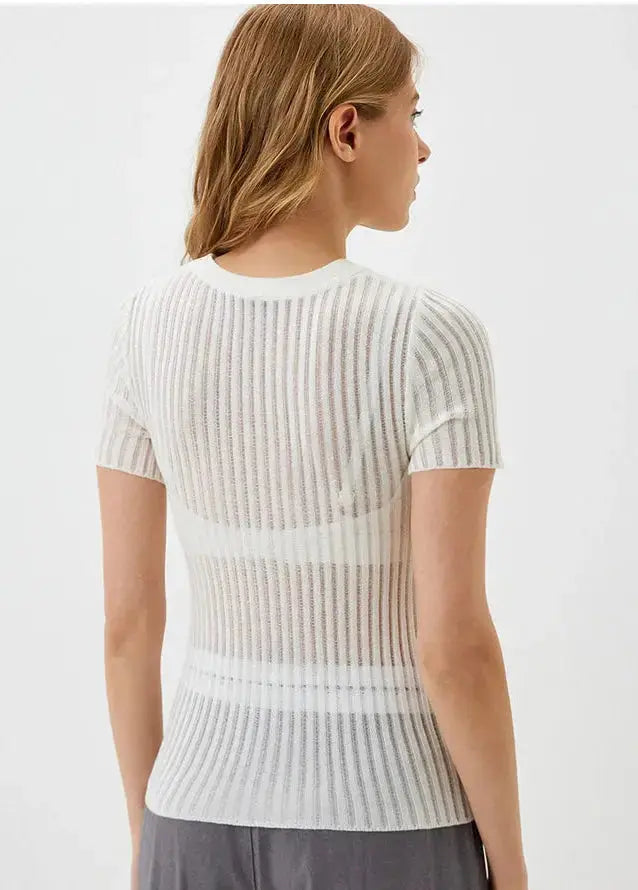 White Striped See Through Elegant Top