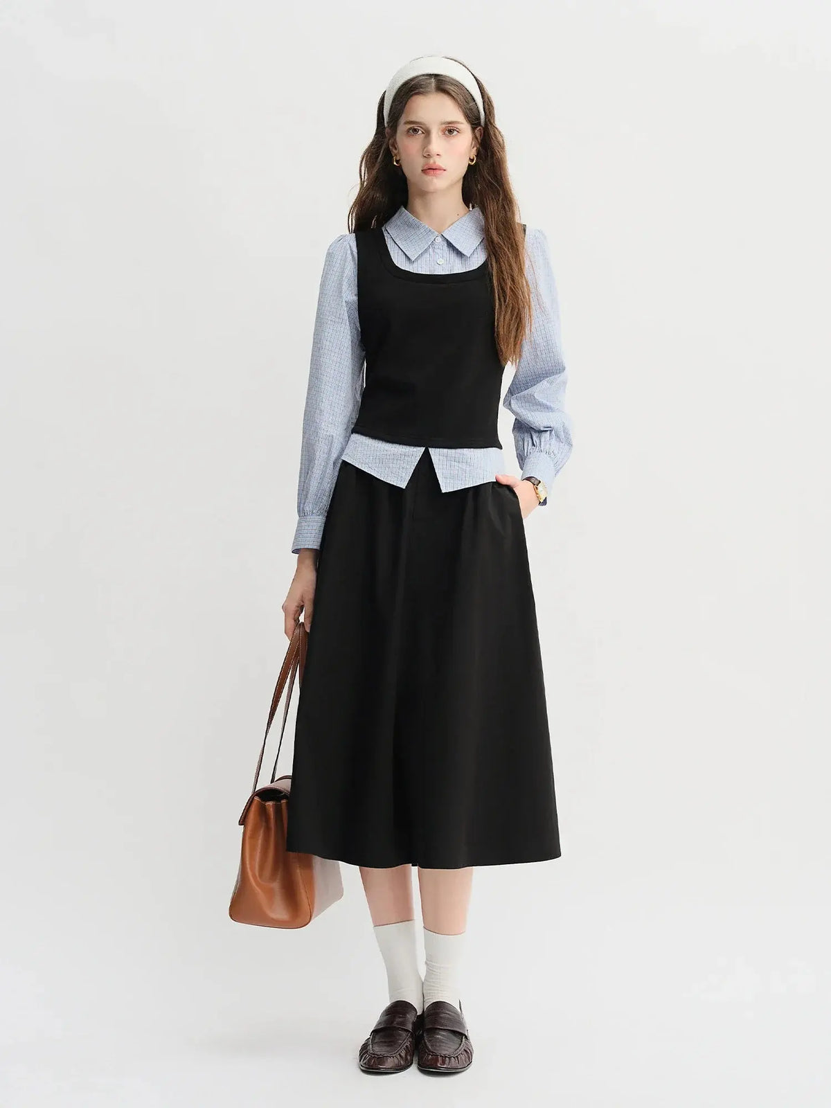 Plus Size Knit Patchwork Top & Skirt Set