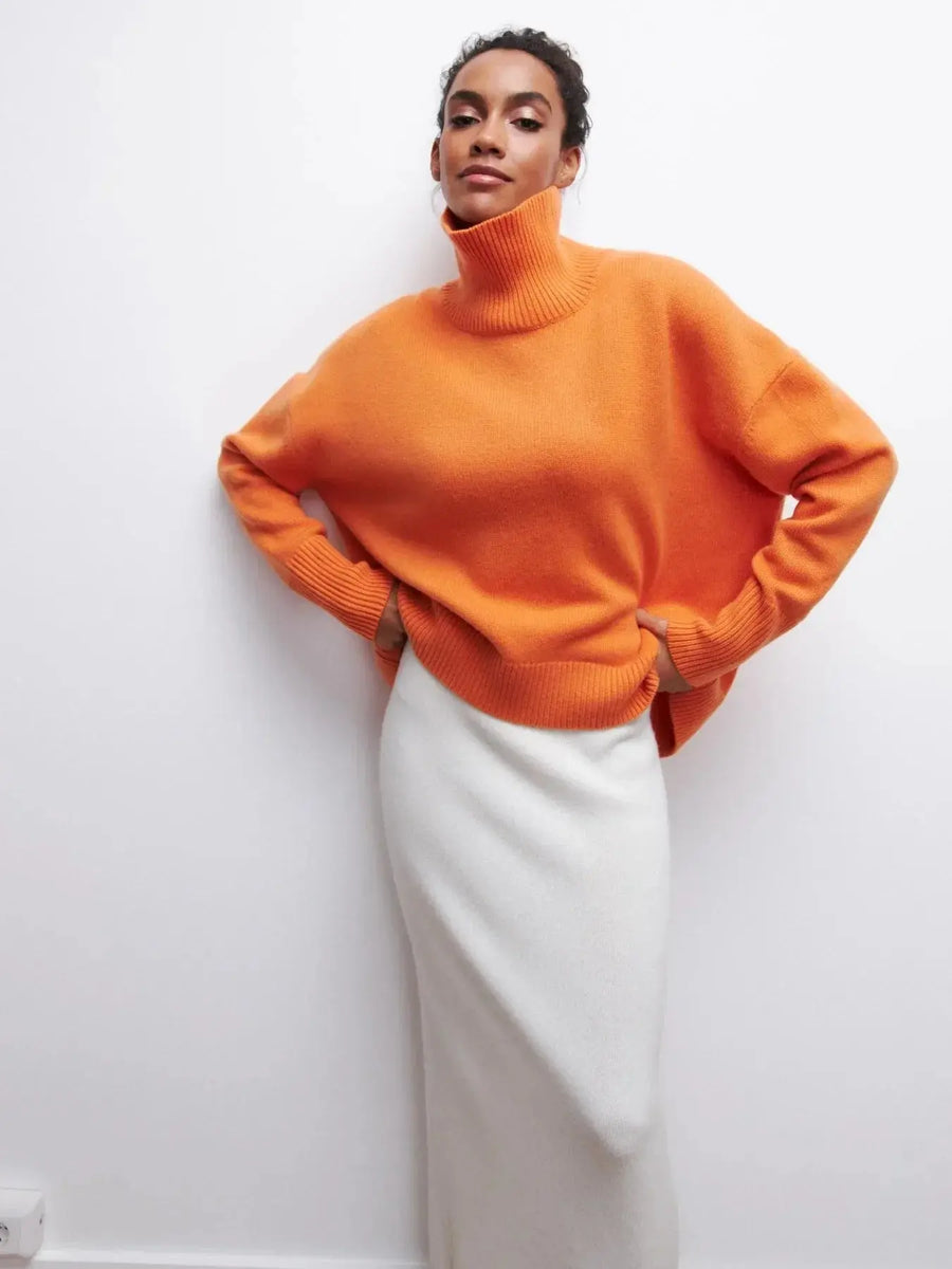 Elegant Oversized Black Turtleneck Sweater for Women
