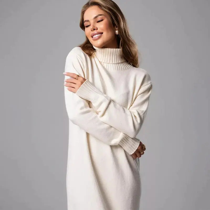 Women's Ribbed Turtleneck Long Sweater Dress