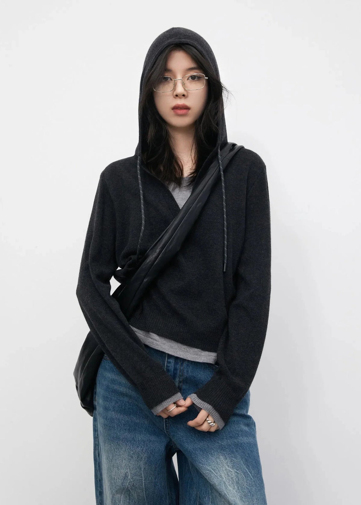 Casual Contrast Color Hooded Pullover - Loose Knit Sweater