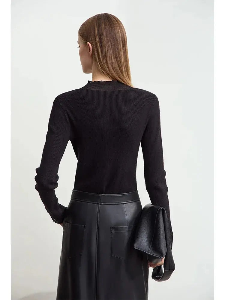 Elegant Sheer-Panel Turtleneck