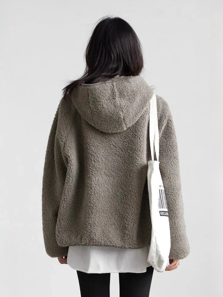 Hooded Granular Fleece Jacket Loose Casual Short Coat