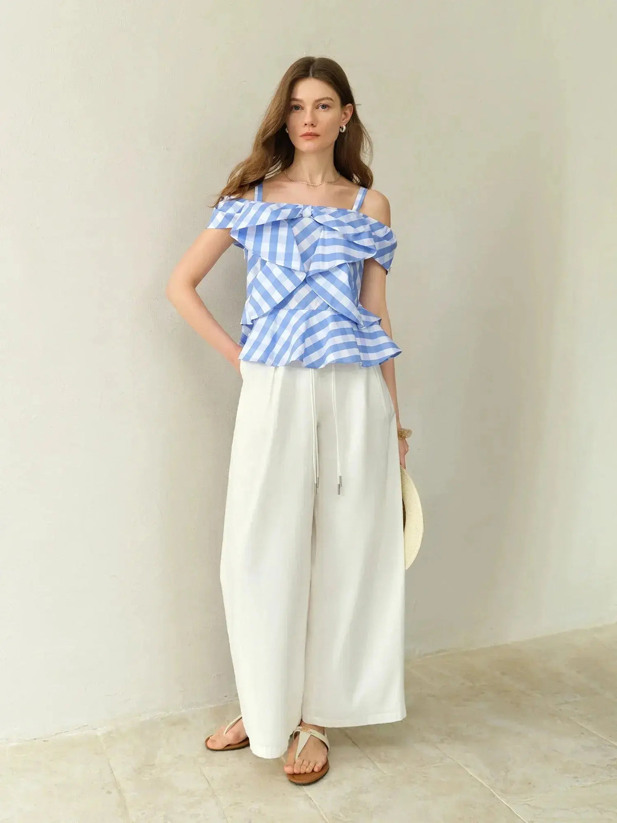 Asymmetric Checkered Blouse Geometric Print Top