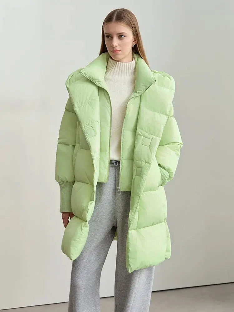 Magnetic Buckle Hooded Down Coat