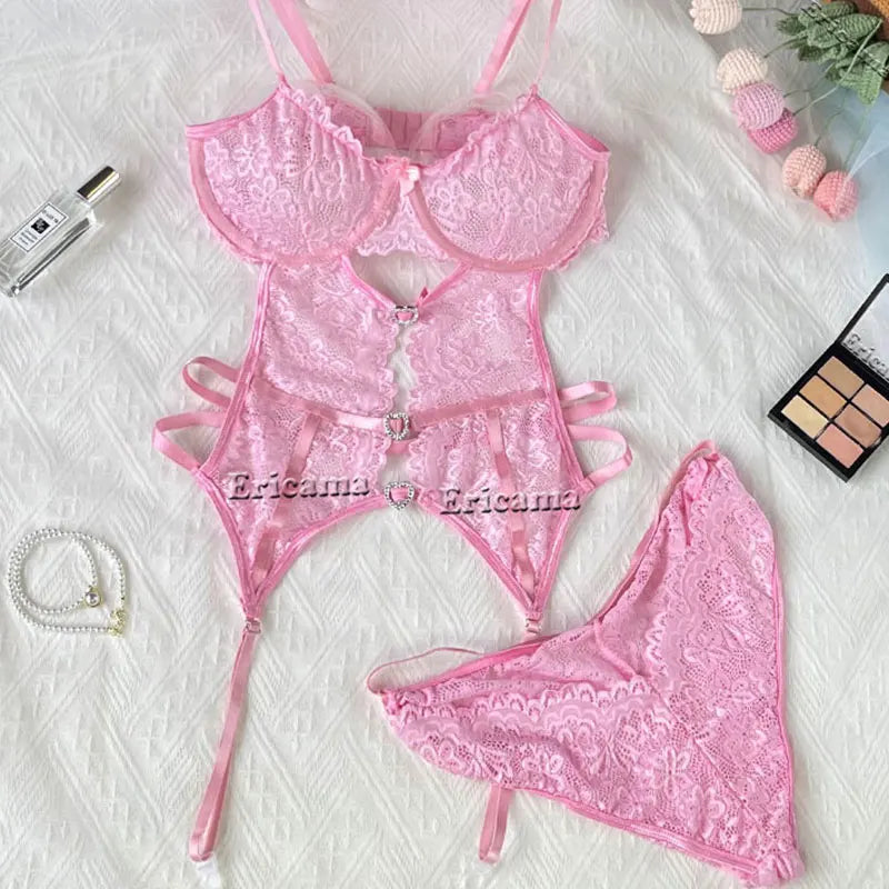 Erotic Sexy Lace Bra And Panty Underwear Set For Woman Transparent Lace Bra Exotic Lingerie Sets  Porn Sensual Luxury Lingerie