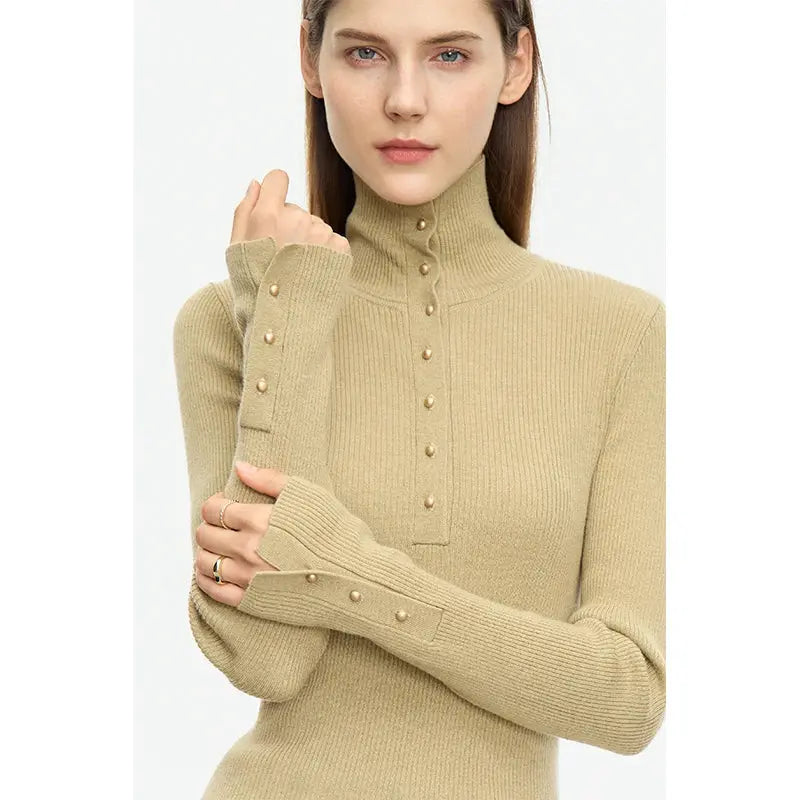 Women's Minimalist Half Cardigan Turtleneck