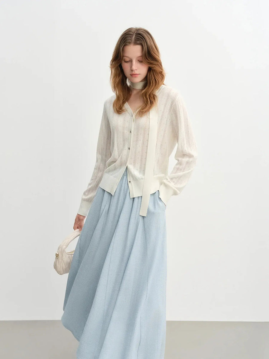 Detachable Bow & Lace Knit Cardigan