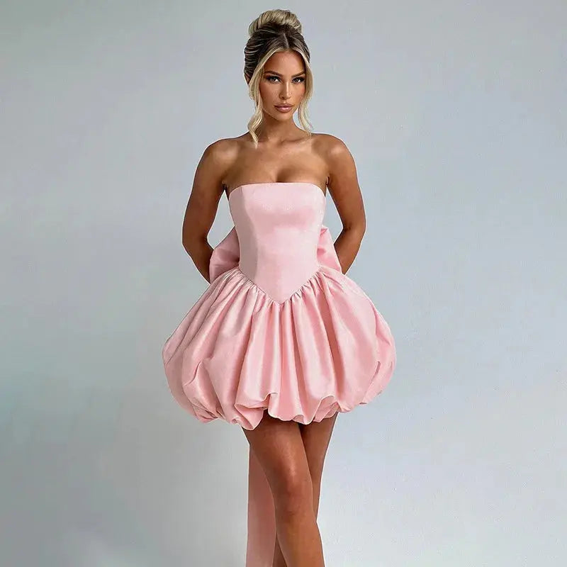 Elegant Strapless Backless Bow Dress for Evening Party