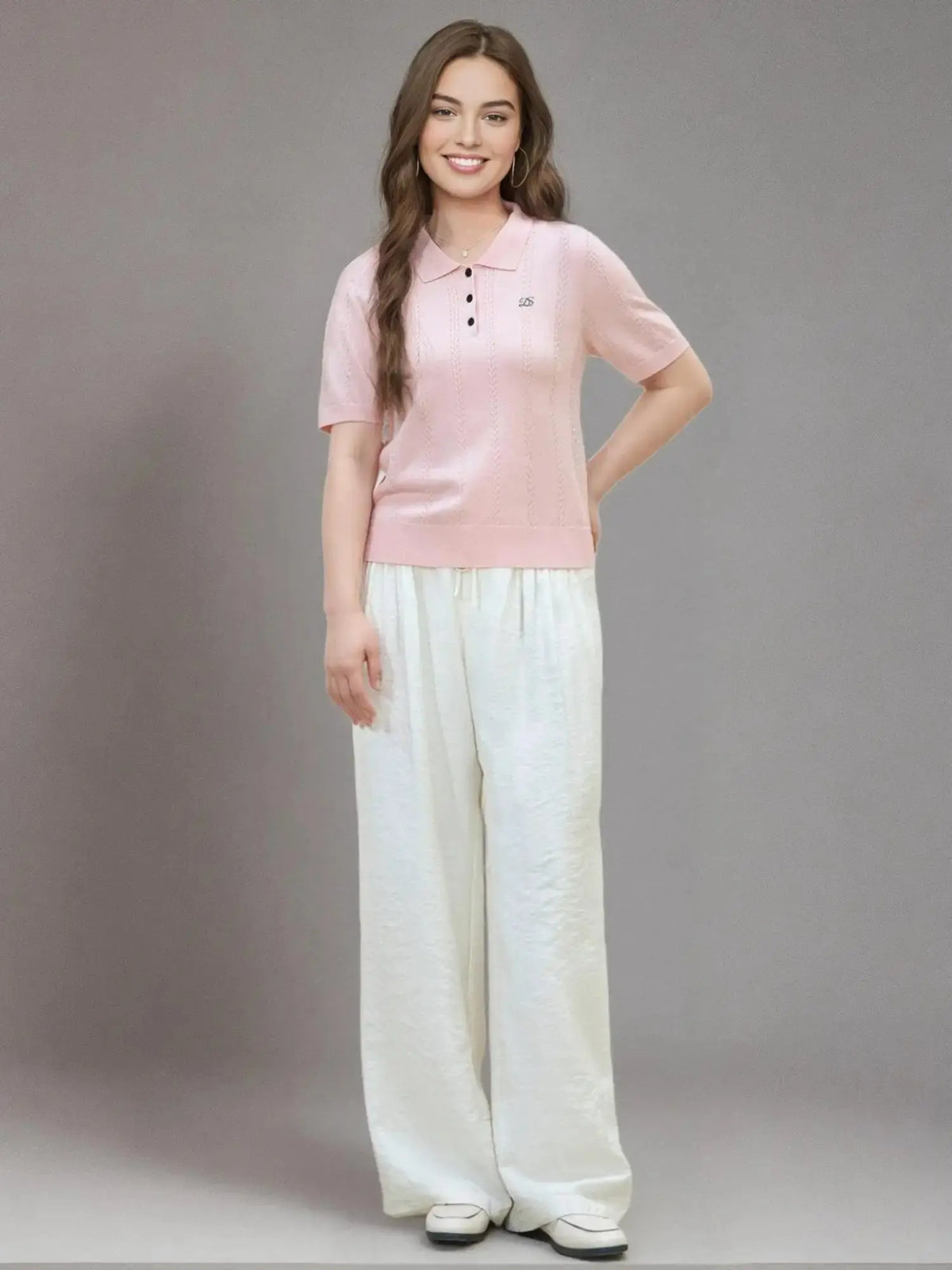 Plus Size Summer Lyocell Knit Polo Neck