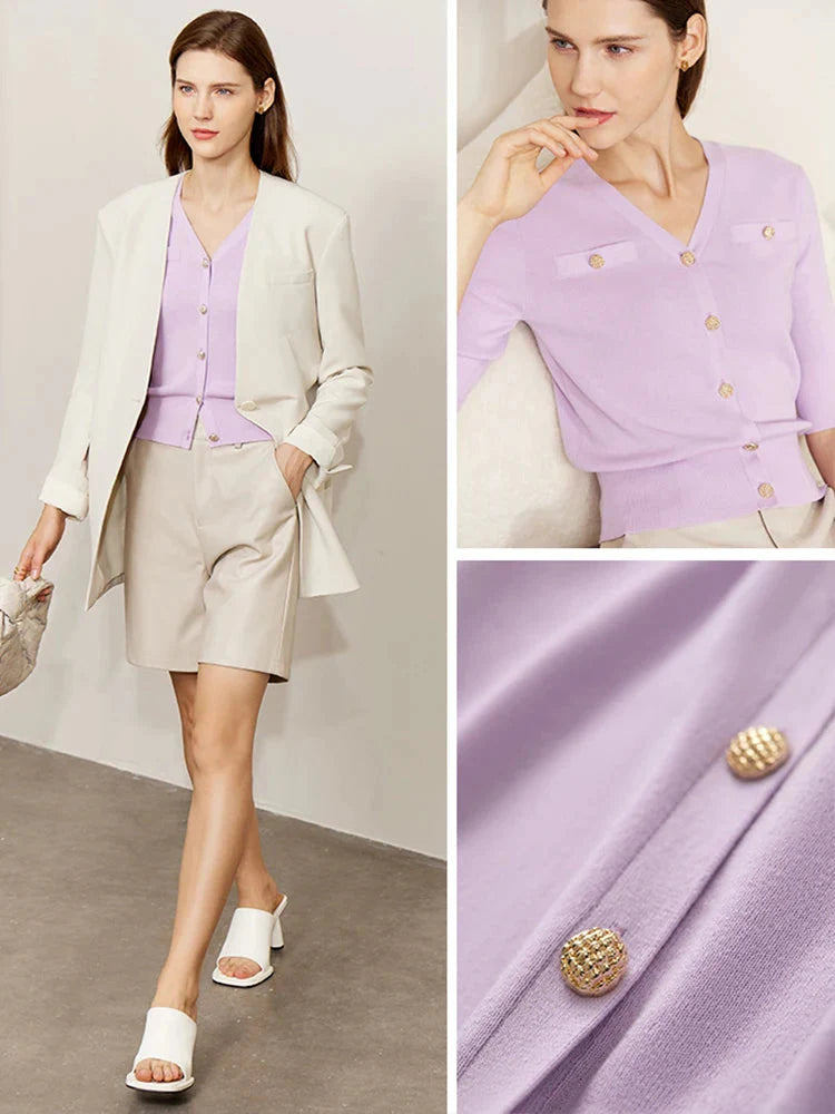 Slim V-Neck Knitted Cardigan Women’s Top