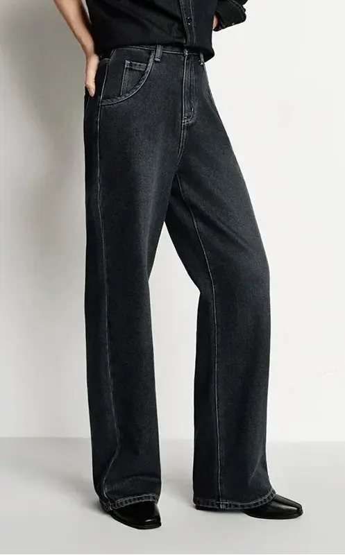High Waist Fleece Lined Wide Leg Jeans