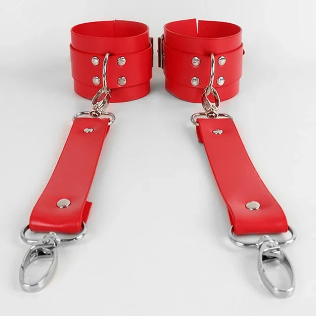 Erotic Adult PU Leather Harness Lingerie Bondage Gear Adjustable Handcuffs Ankle Cuffs OpenLeg Restraint SM Sexbodysuit Sex Shop