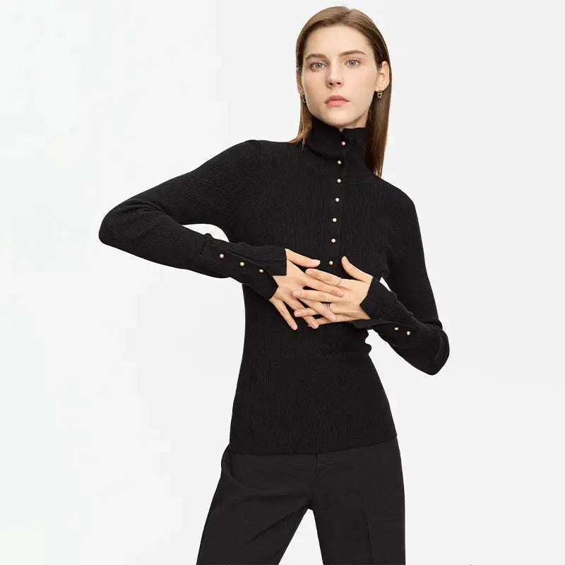Women's Minimalist Half Cardigan Turtleneck