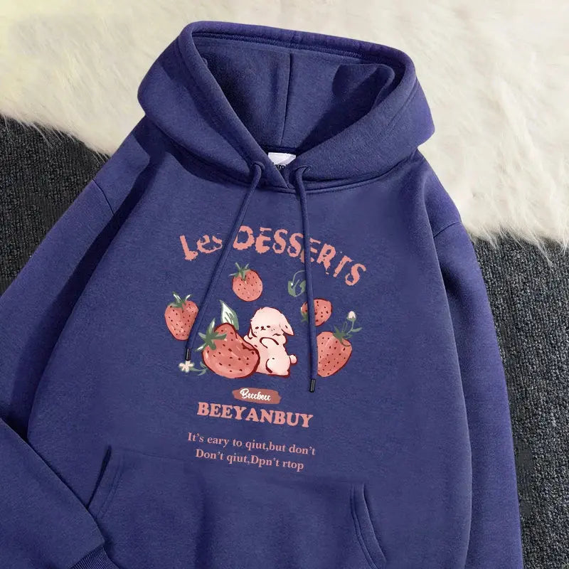 Cute Rabbit Strawberry Print Women's Hoodie