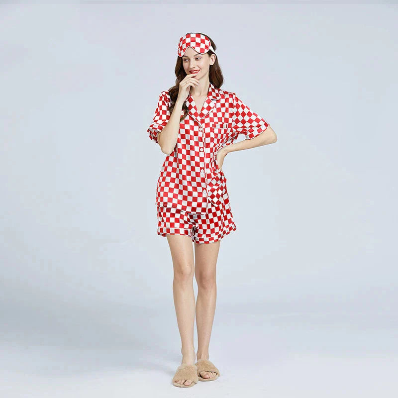 Women’s Checkerboard Mulberry Silk Pajama Set