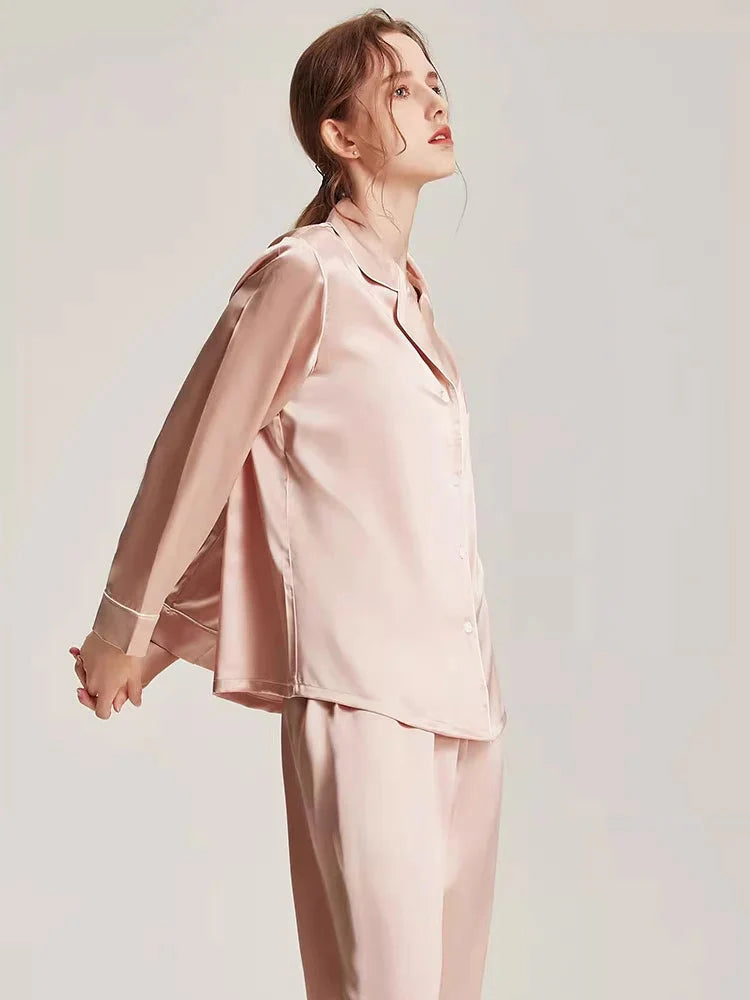 Real Silk Pajama Long Sleeve White Nightwear