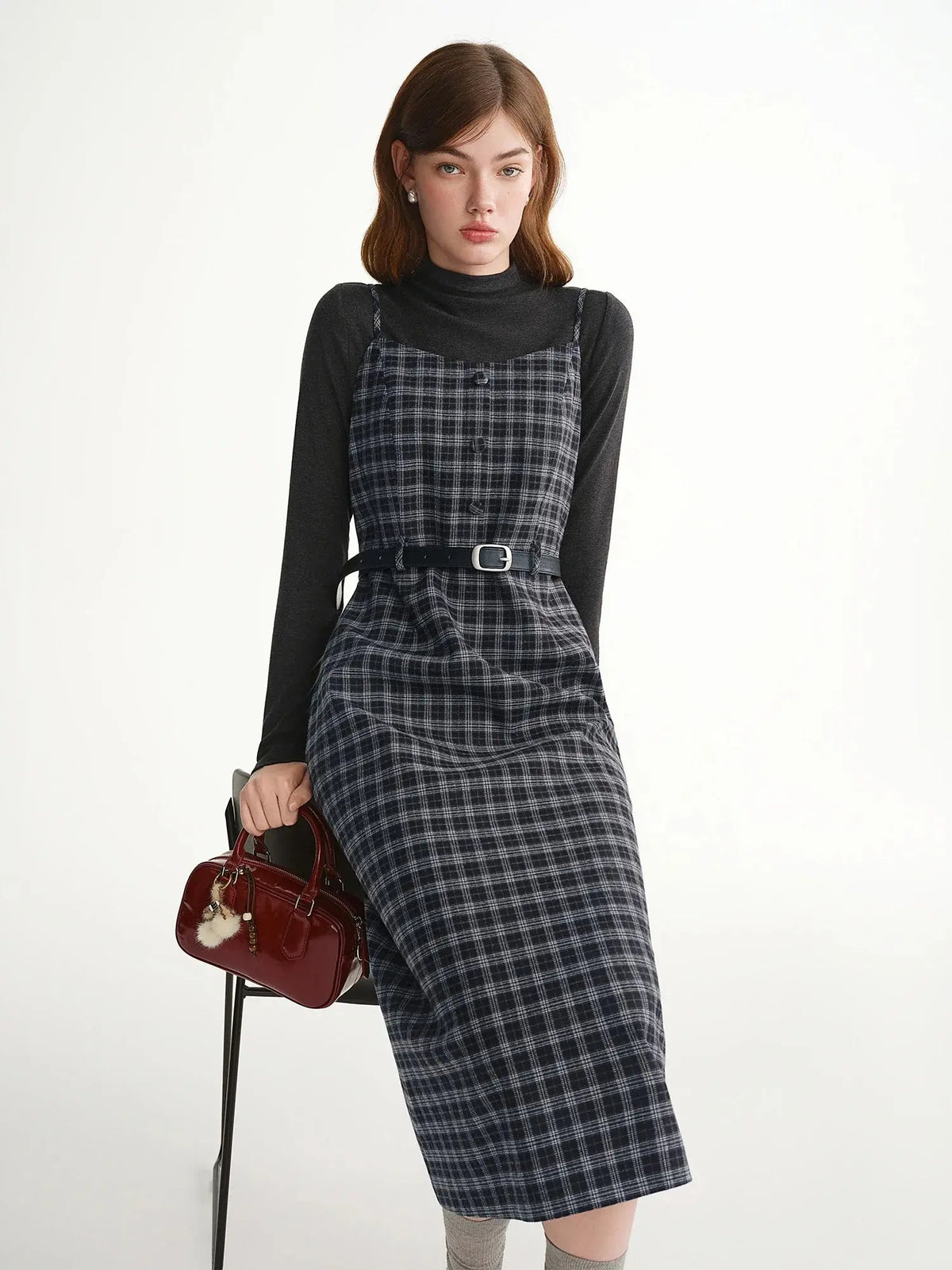 Tweed Plaid 2-Piece Midi Dress Set Plus Size