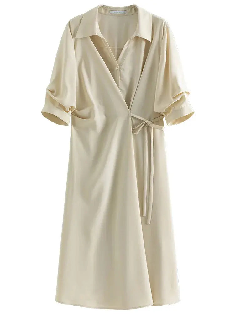 Temperament Black A-Line Drape Dress with Turn-down Collar