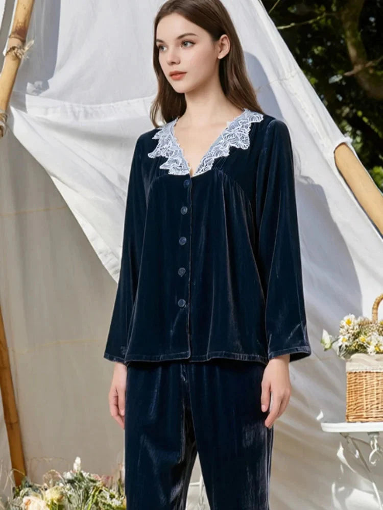 Minimalist & Elegant BirdTree Silk & Velvet Pajama Set