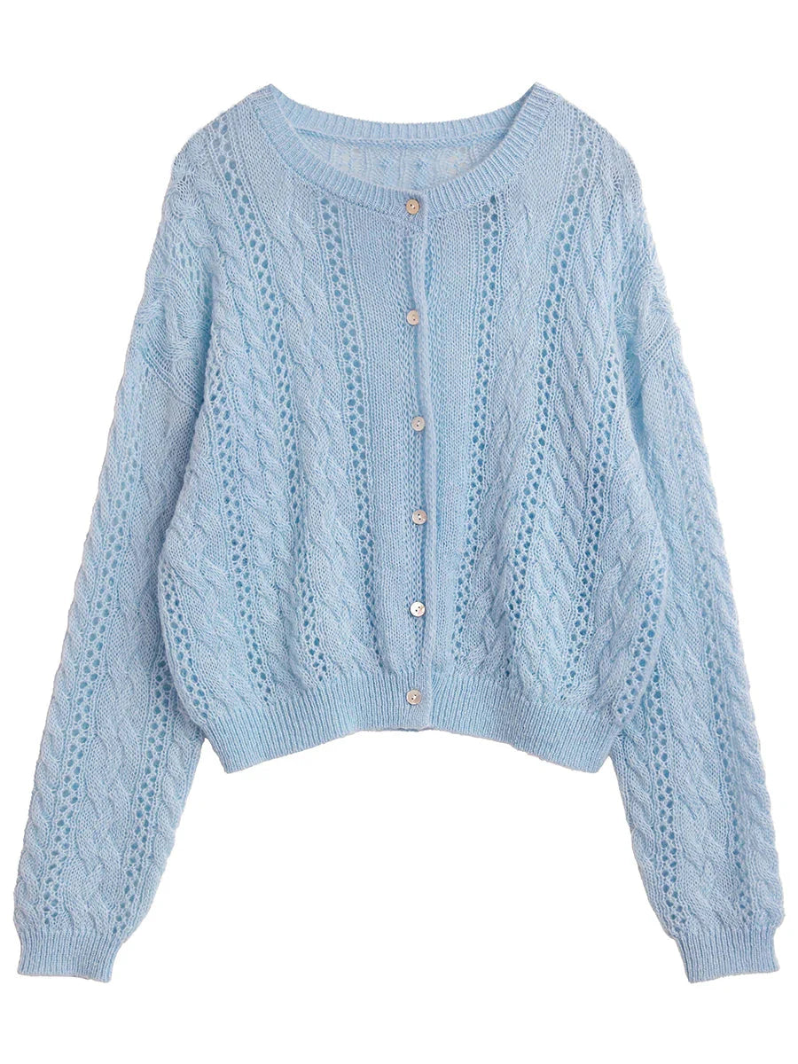 Mohair Hollow Knit Cardigan Loose Casual Short Jumper