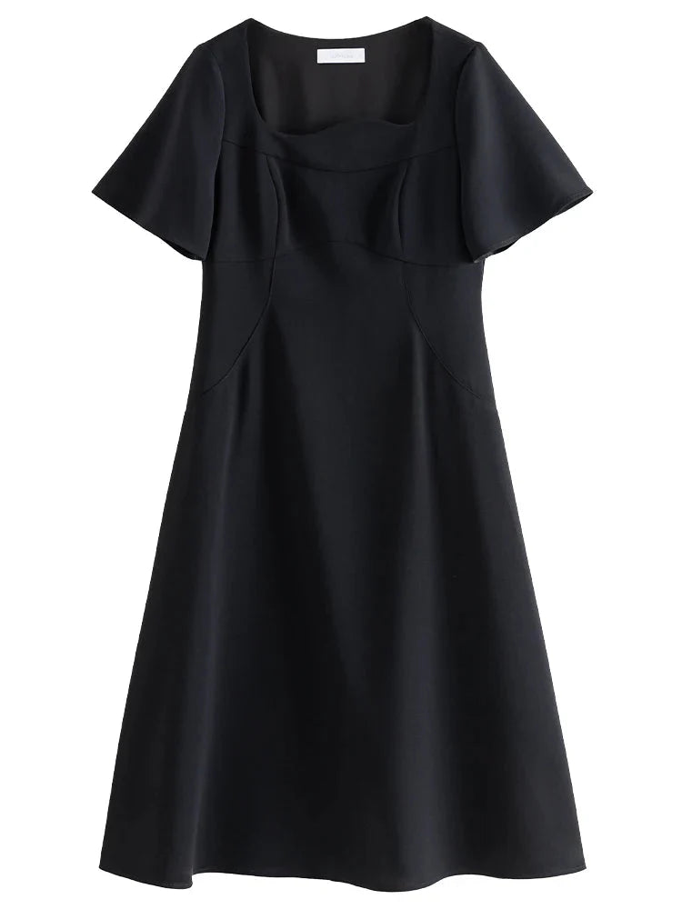 French Style Corrugated Collar Black Dress