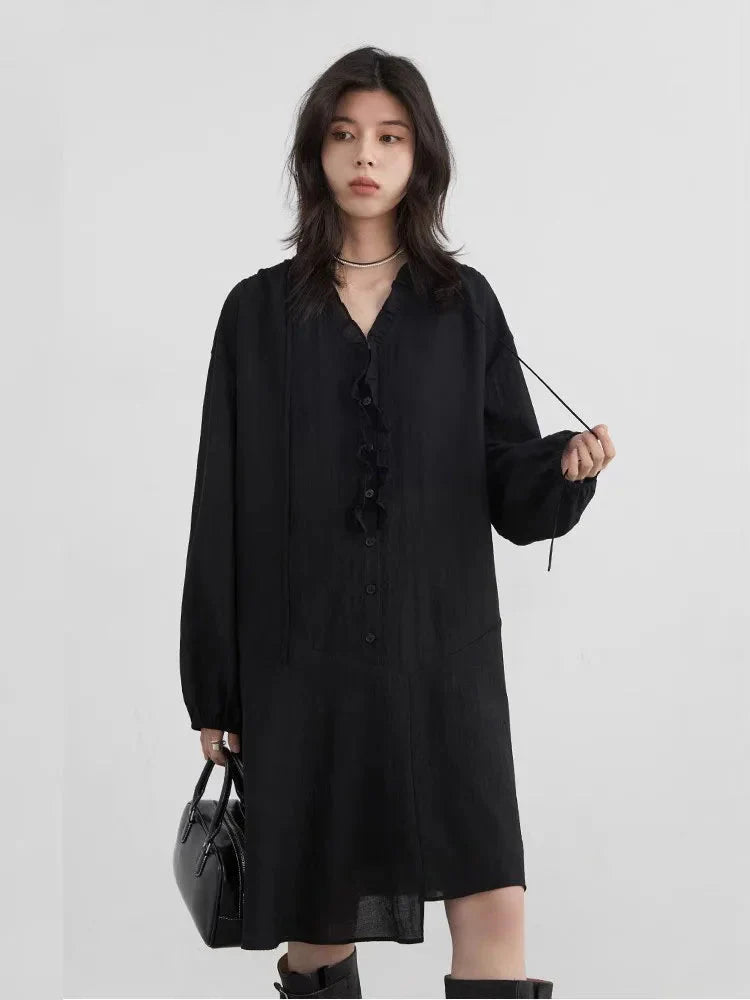 Women’s V-Neck Ruffled Long Sleeve Dress Casual