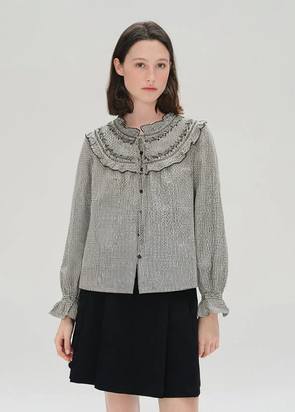Ruffled Plaid Shirt Sweet Autumn Long Sleeve