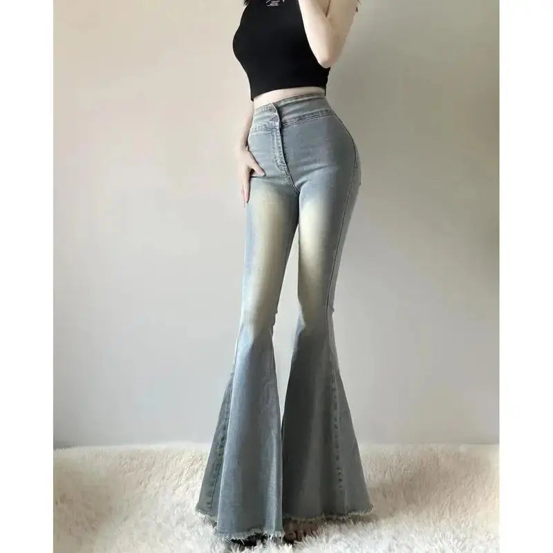 Fishtail Hem Denim Flare Pants