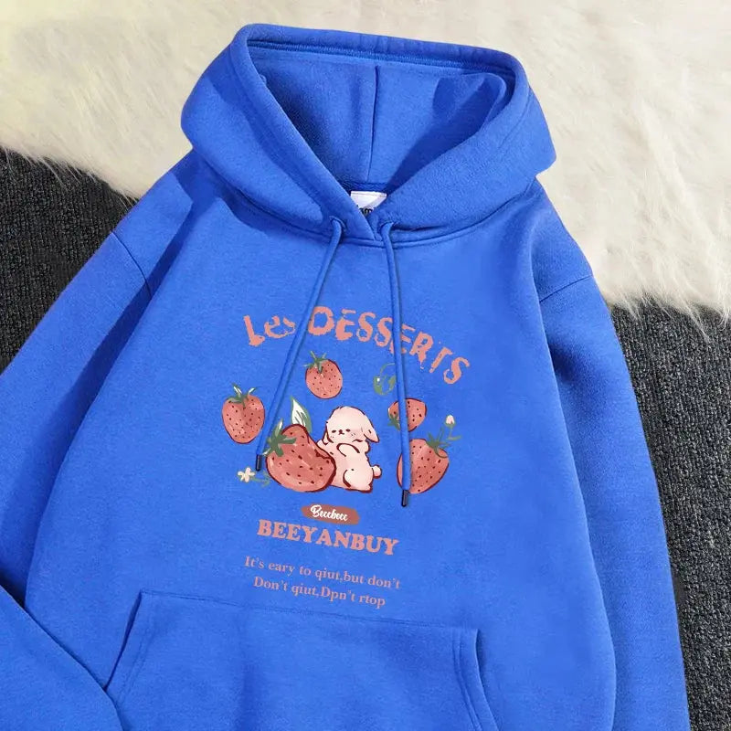 Cute Rabbit Strawberry Print Women's Hoodie