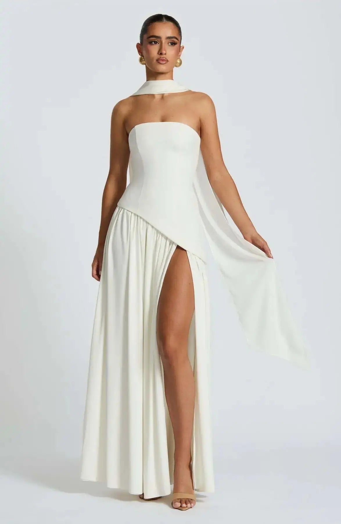 Sleek Solid Tube Top Maxi Dress with High Slit