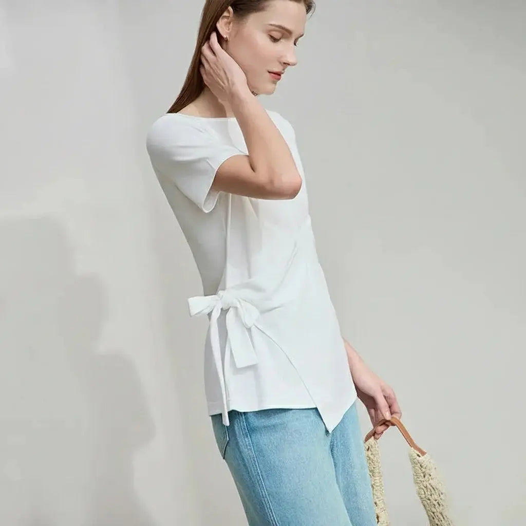 New Short Sleeve Pleated Cotton Top
