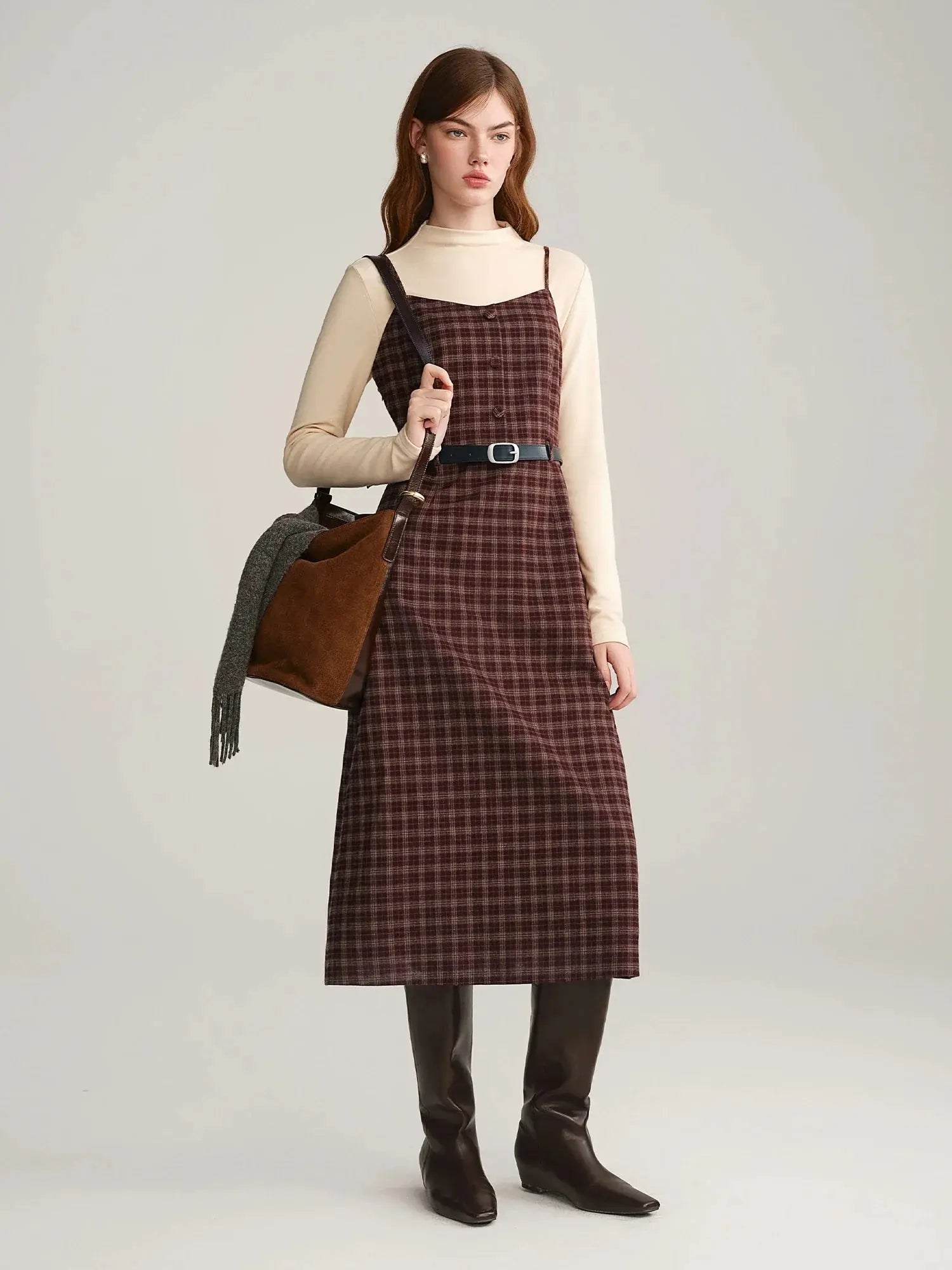 Tweed Plaid 2-Piece Midi Dress Set Plus Size