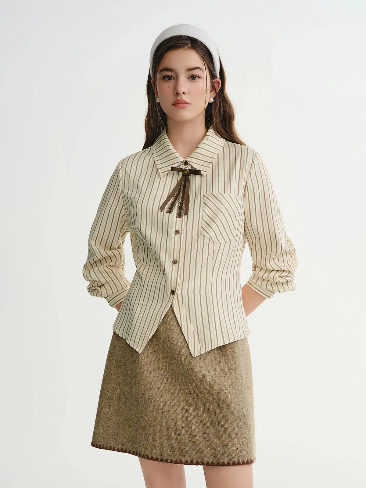 Plus Size Caramel Striped Layering Shirt