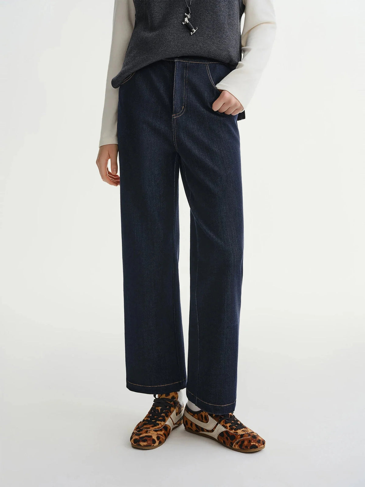 Plus Size Soft Denim Pants Elastic Waist Straight Leg