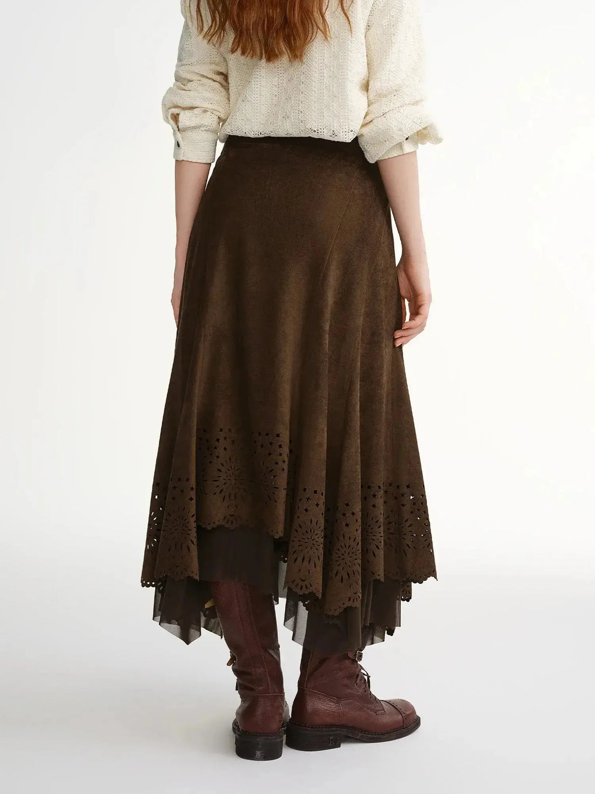 Plus-Size Cut-Out Velvet Midi Skirt