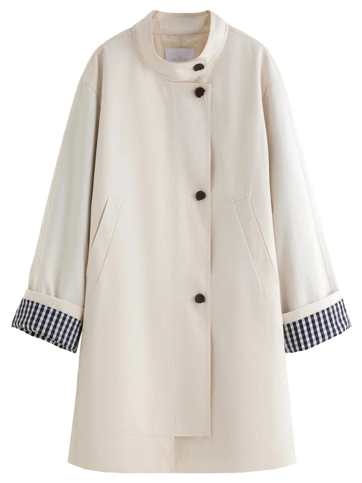 Women's Stand Collar Plaid Windbreaker