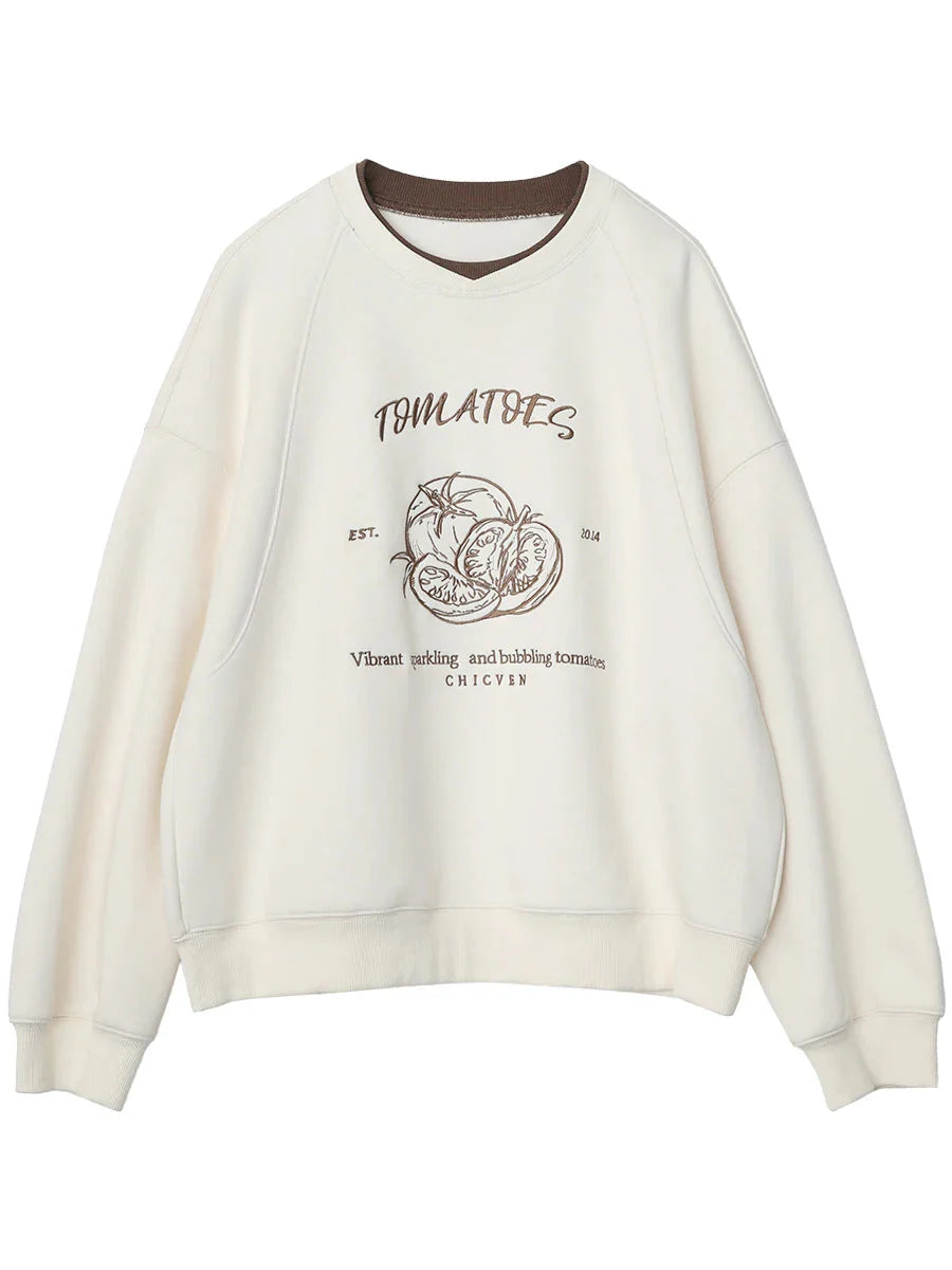 Color-Block Embroidered Sweatshirt Autumn Pullover