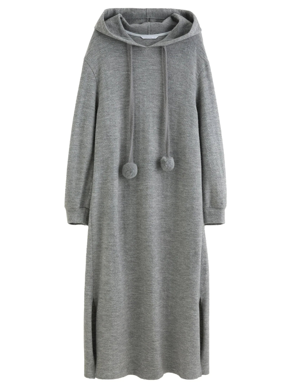 Hooded Knit Dress Drawstring Waist Winter Tunic