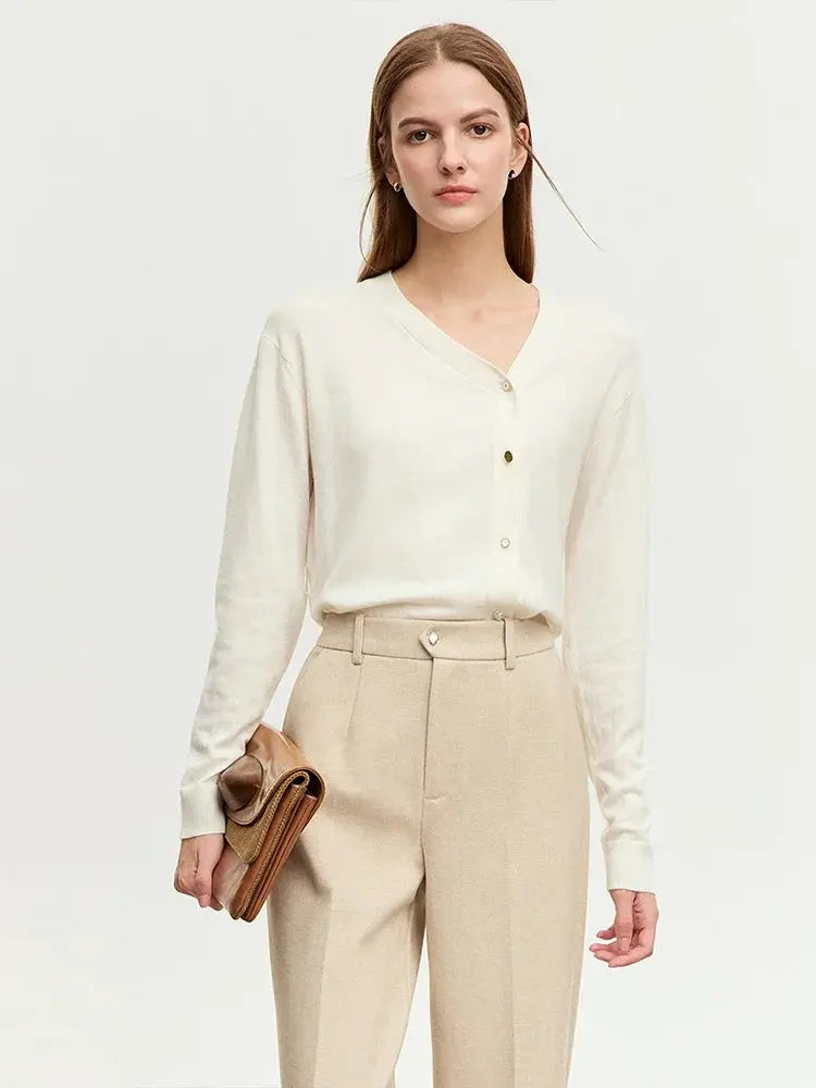 Women's V-Neck Knit Cardigan Sweater with Belt