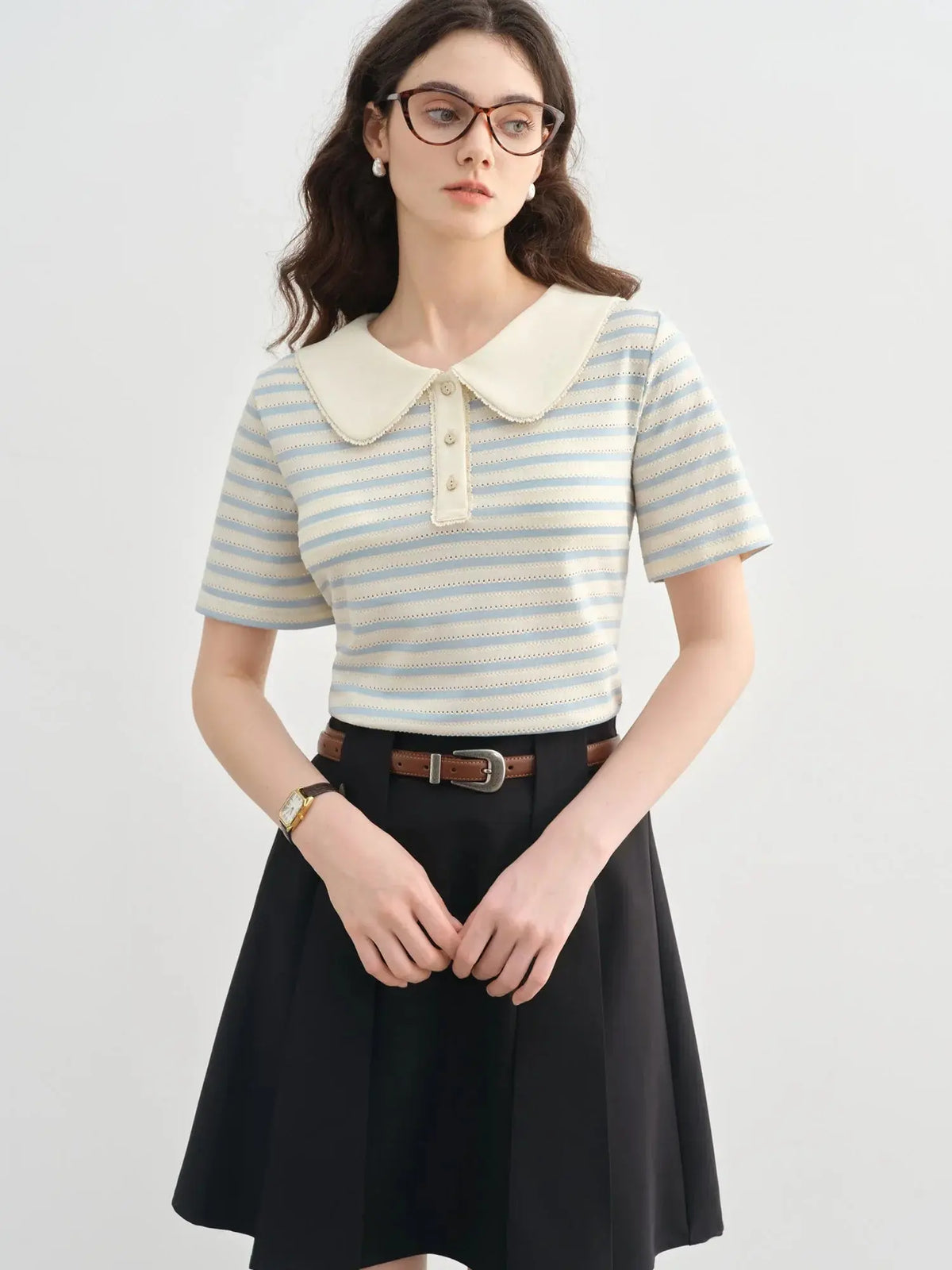 Plus Size Striped Short-Sleeved Top