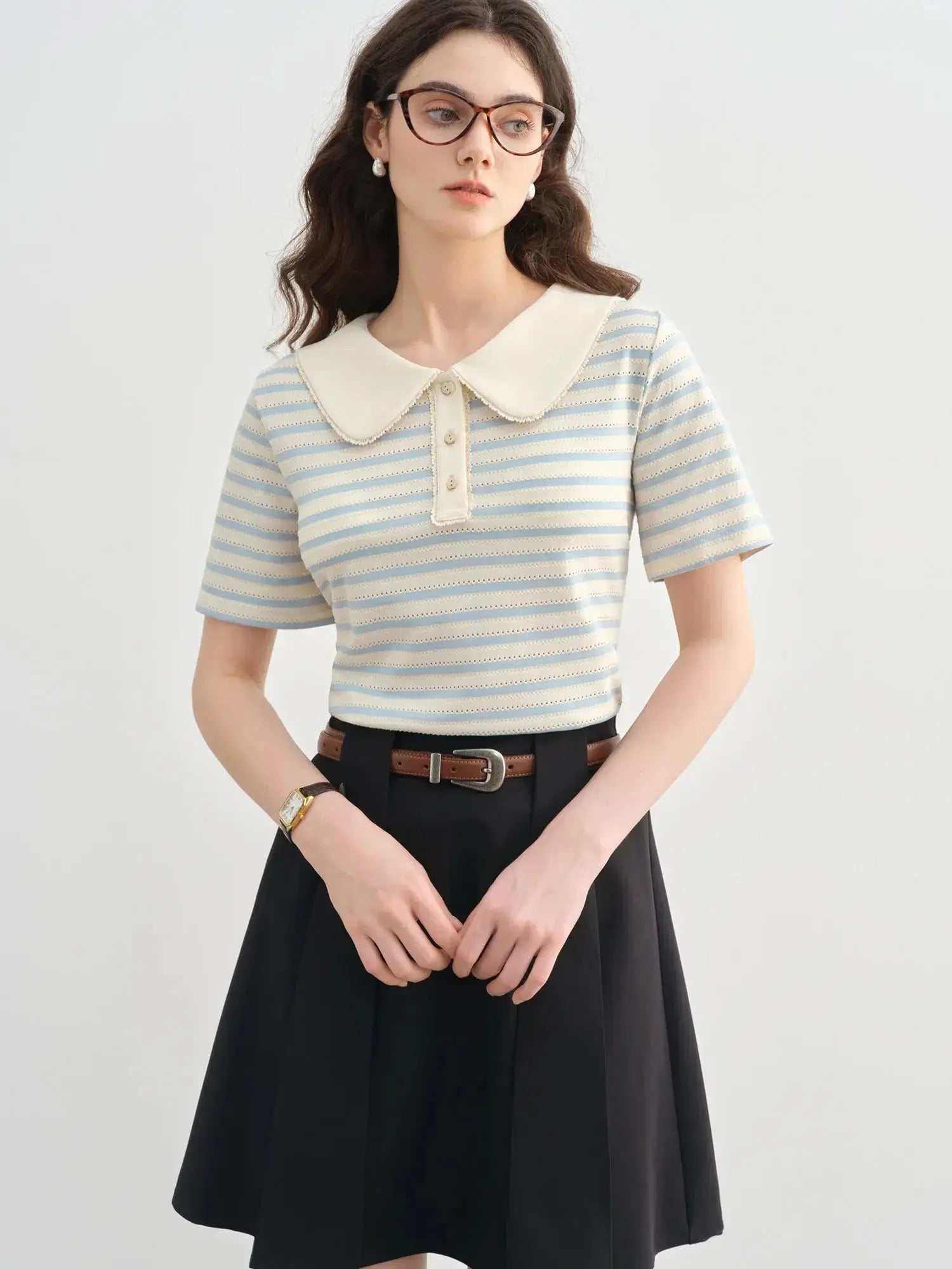 Plus Size Striped Short-Sleeved Top