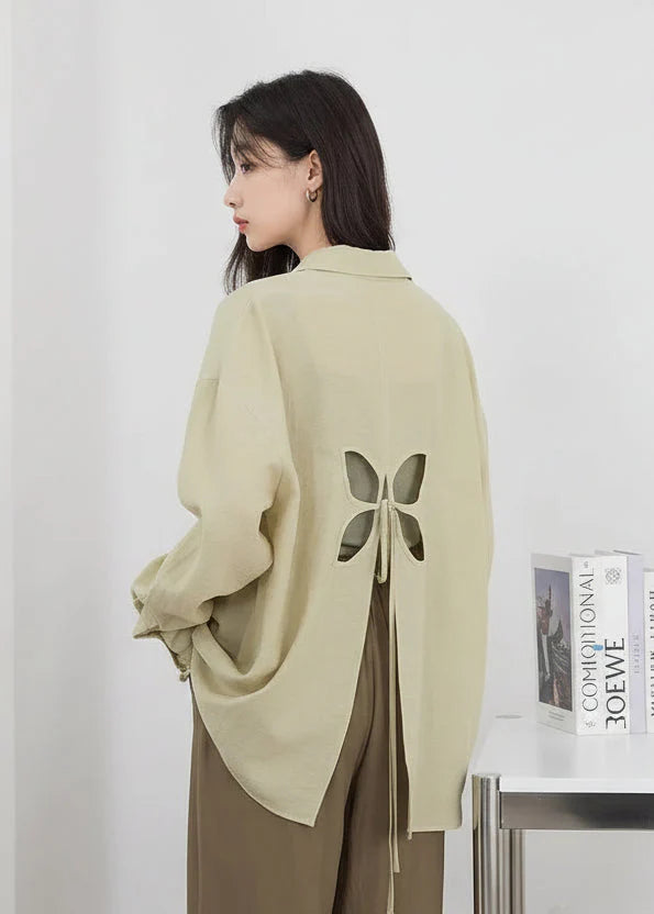 Back Hollow Out Long Sleeve Blouse Casual Loose Shirt