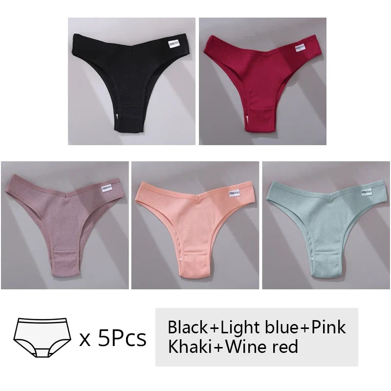 5Pcs/Set Women Cotton Brazilian Panties V Waist Female Underwear Comfortable Underwear Low Rise T-Back Bikini Girls Lingerie New