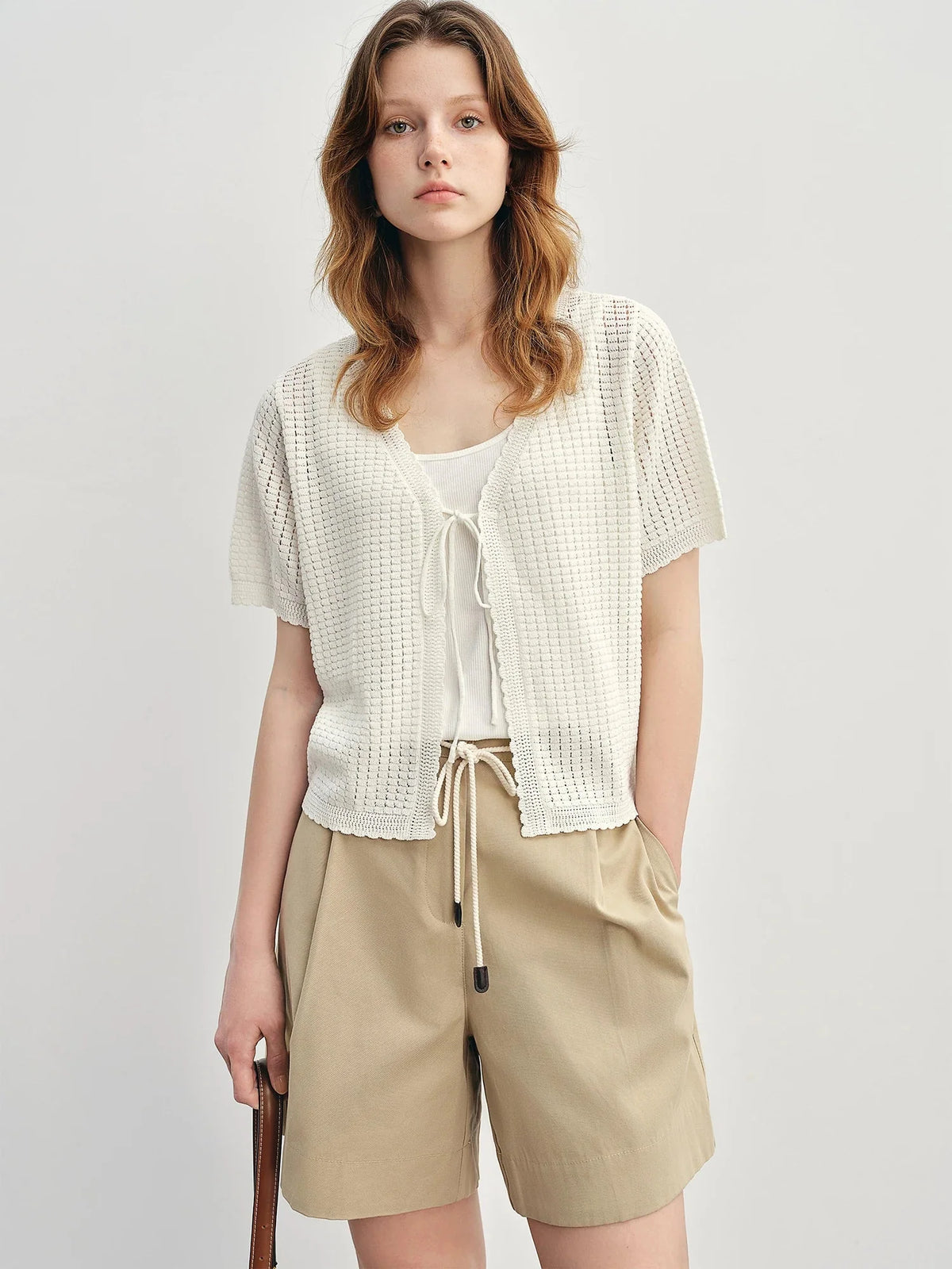 Textured Mesh Cardigan Relaxed Resort to Office Fit