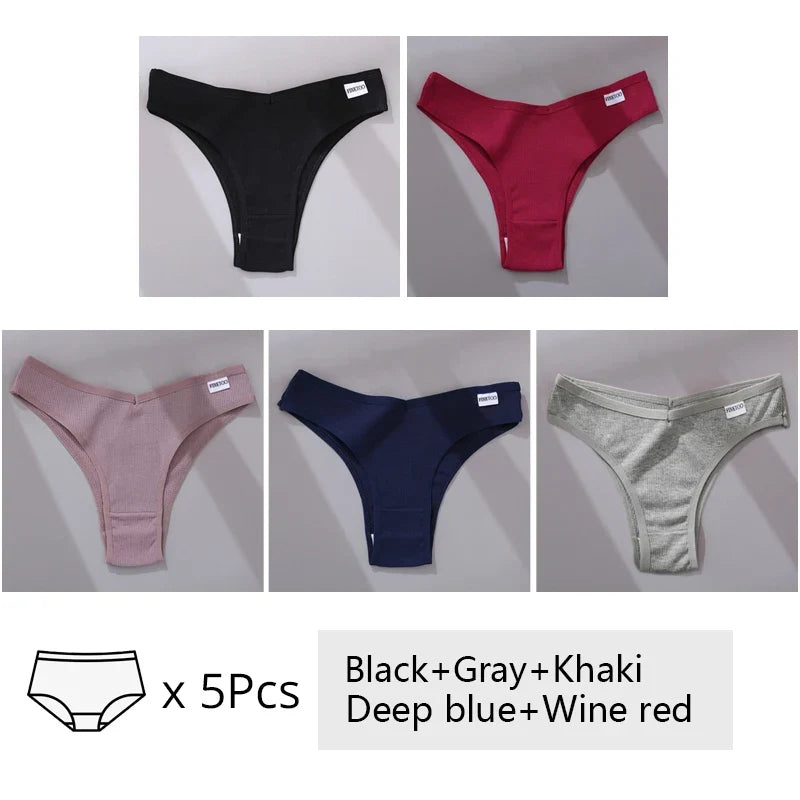 5Pcs/Set Women Cotton Brazilian Panties V Waist Female Underwear Comfortable Underwear Low Rise T-Back Bikini Girls Lingerie New