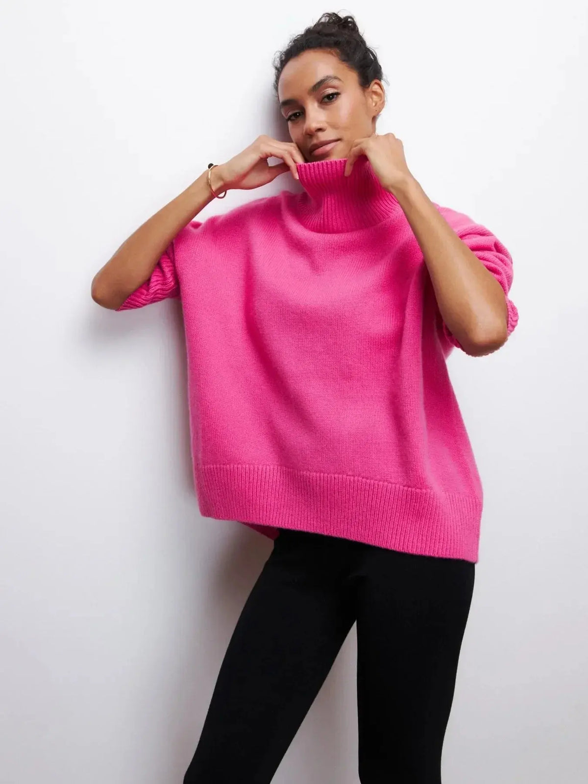 Elegant Oversized Black Turtleneck Sweater for Women