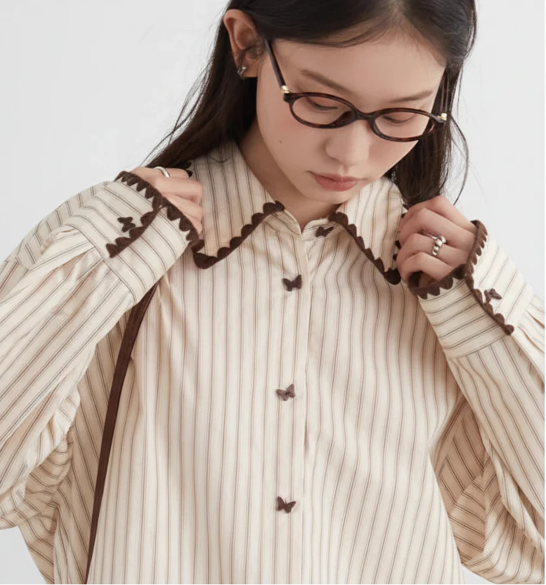 Women’s Striped Long Sleeve Blouse Loose Cotton Shirt