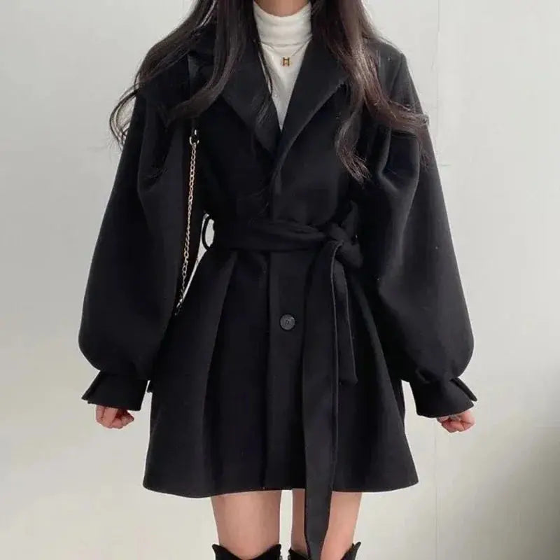 Long Sleeve Coat Overcoat Lace-up Trench With Pockets