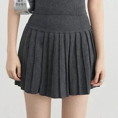 Women’s 3-Piece Knitted Skirt Set Pleated Cardigan Outfit
